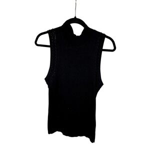 WHBM Black Mock-Neck Sleeveless Knit Sweater Top